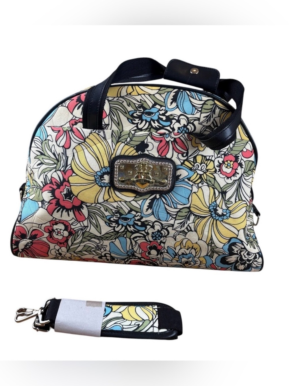 Kathy Van Zeeland Floral Weekender Travel Bag Shoulder Strap Vibrant Overnight